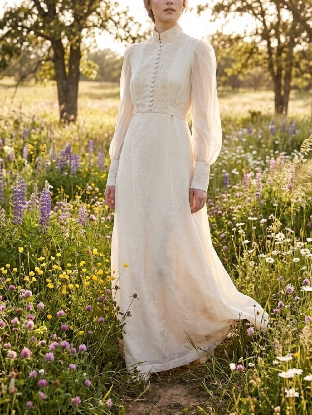 Vintage Cream Floral Embroidered Maxi Dress 5 Gunne Style Prairie Cottagecore